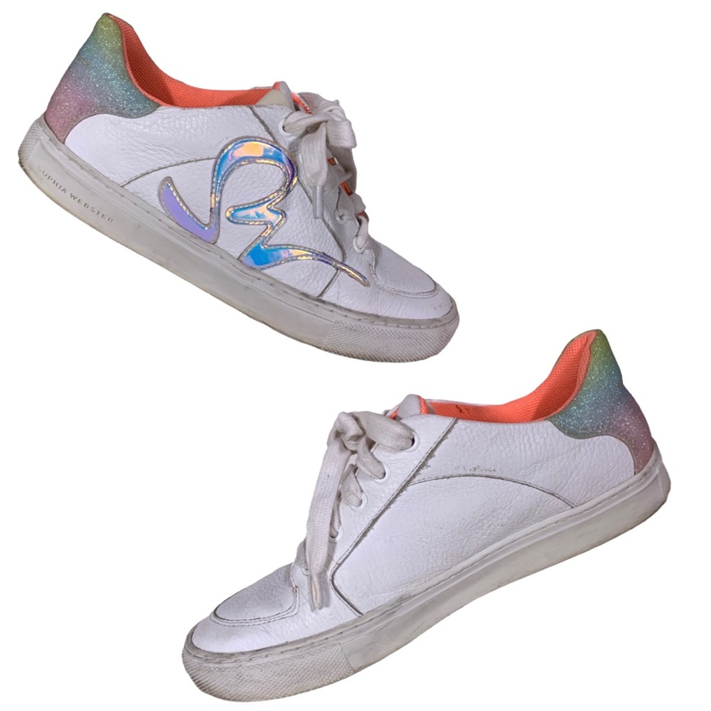 SOPHIA WEBSTER "SWALK IRIDESCENT" WHITE LEATHER PASTEL OMBRE GLITTER SNEAKERS 38 - Picture 3 of 15